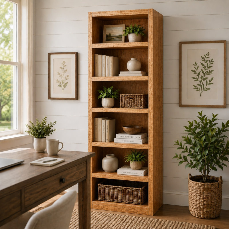 Bibliothèque en bois Port City, (6 tablettes) H 84 po x l 30,5 po x P 10,63 po, Chêne séché