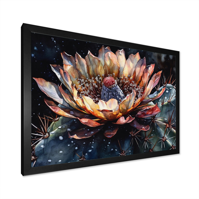 Rowin Brown Green Cactus Flower II sur impression sur toile, H 12 po x l 20 po x P 1 po, Cadre photo noir