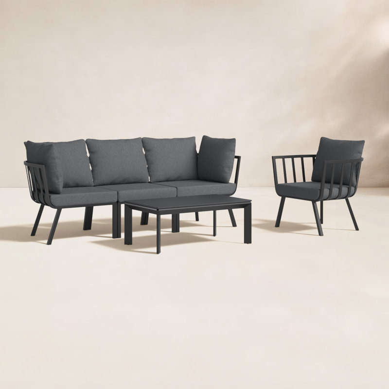 Riverside 5 Piece Outdoor Patio Aluminum Set, Structure grise / coussin gris anthracite