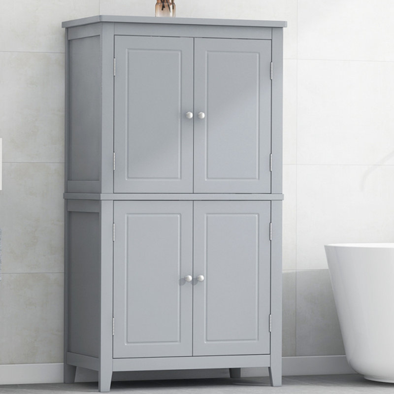 Elegant Bathroom Floor Storage Cabinet Bathroom Storage Unit, Freestanding Cabinet with 4 Doors, Gray
