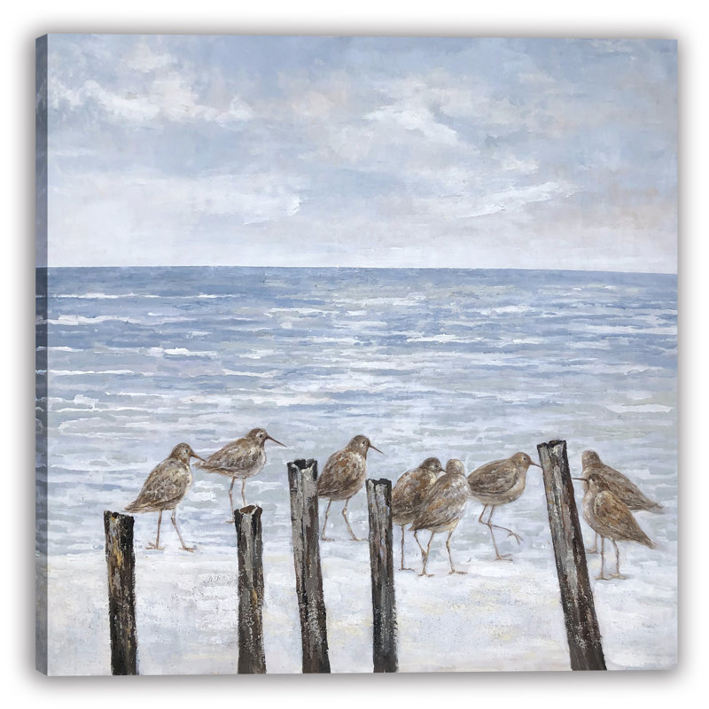Oiseaux sur la plage - peinture sur toile tendue, H 12 po x l 12 po x P 1,5 po