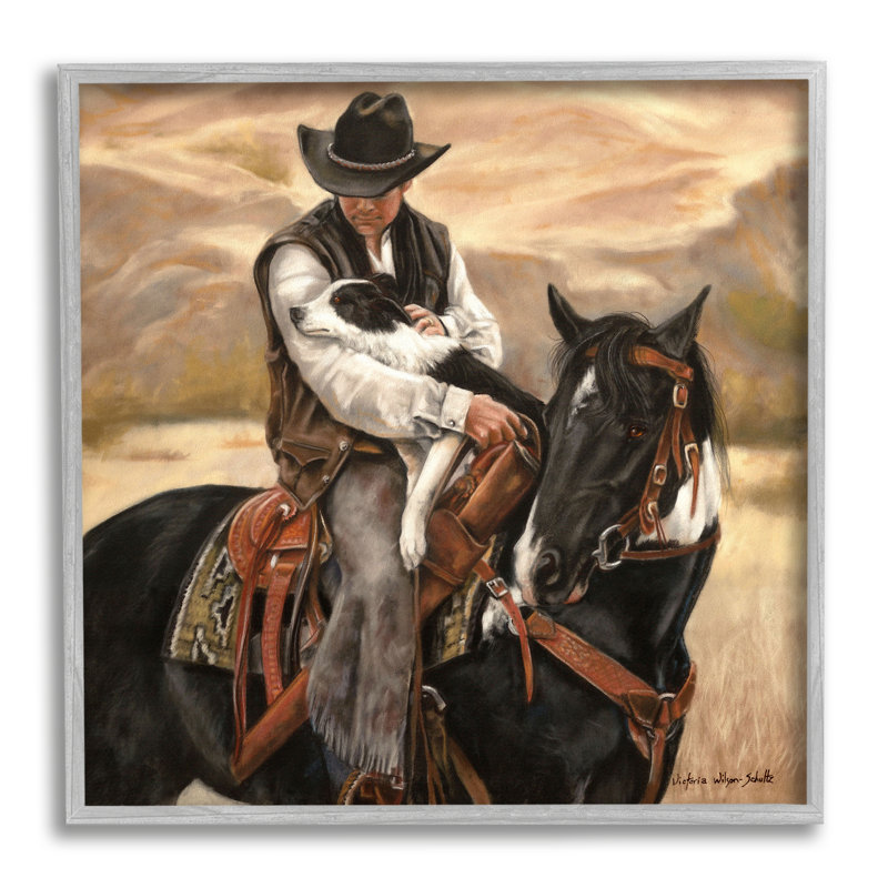 «Ba-707», impression de paysage de cowboy avec chien encadrée sur bois par Victoria Schultz, Estampe numérique Farmhouse