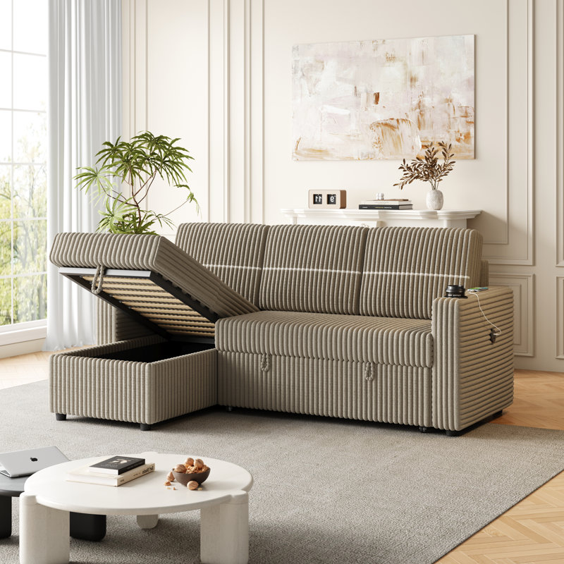 Canapé modulaire 2 pièces Baney, Velours côtelé brun