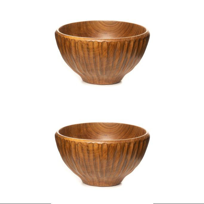 Vertical Carved Shiruwan Teak Wood Bowl 2-Pack