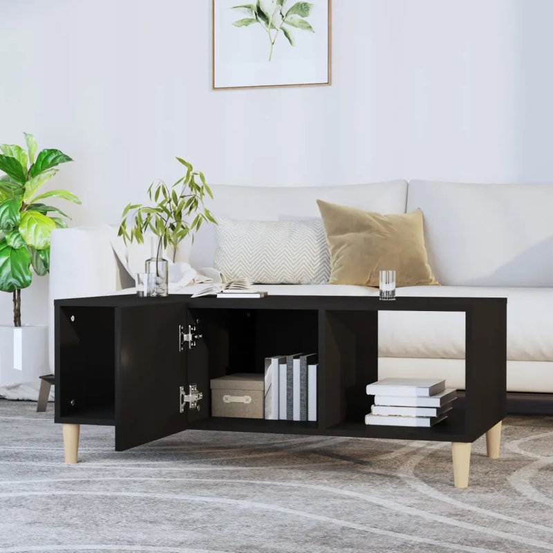 Four Leg Coffee Table with Storage, Black/Brown