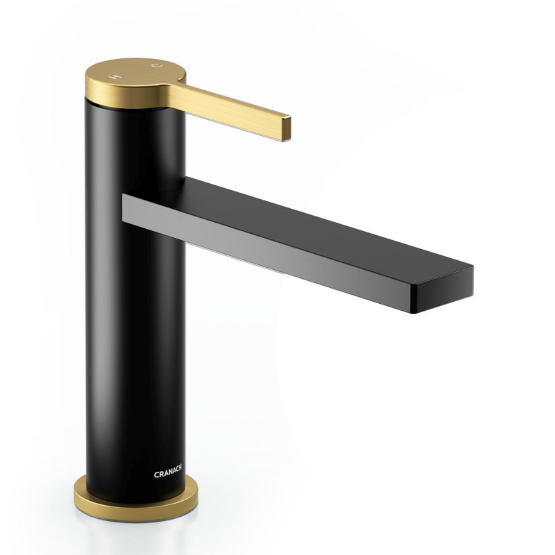 Tinian Single-Hole Faucet with Pop-Up Drain, Single-Handle Modern Bathroom Sink Faucet in Matte Black & Brushed Gold