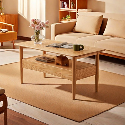 Simple rectangular solid wood coffee table