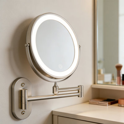 Miroir de maquillage mural avec lumière, miroir grossissant 1X / 30X, rotation à 360 °, éclairage 3 couleurs, bras allongé