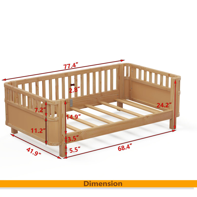 Lit plateforme Wood, Lit simple, Naturel