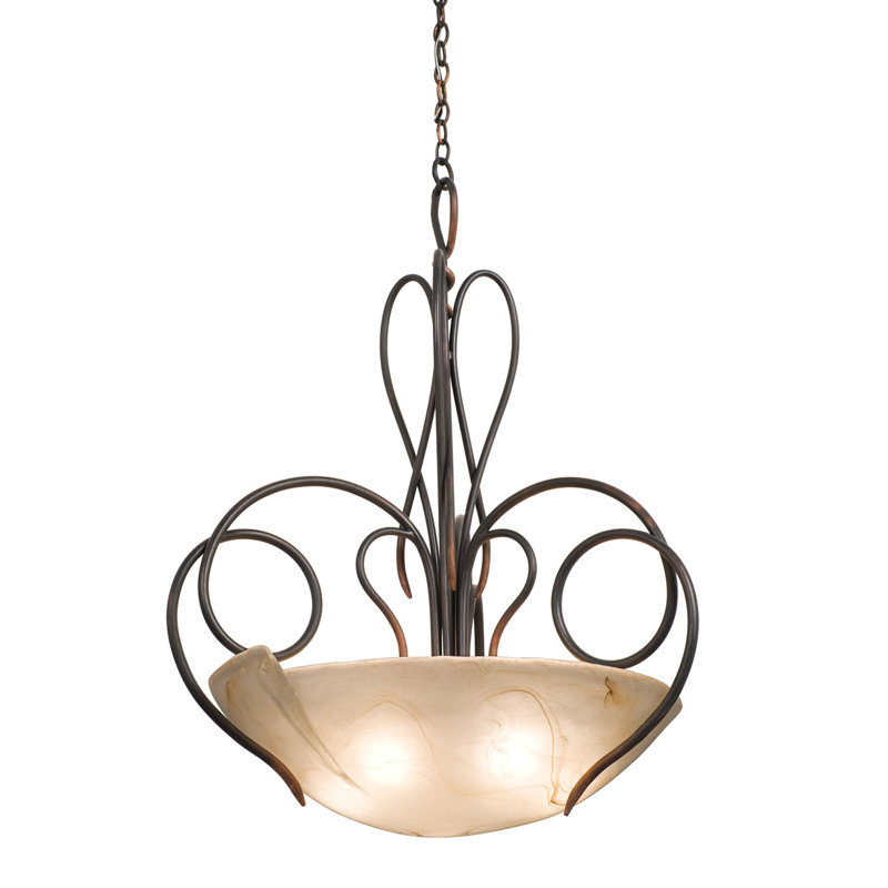 Luminaire suspendu Tribecca 5 LT Kalco, Cuivre antique, Bol en verre, filigrane antique 28 po avec 3 trous