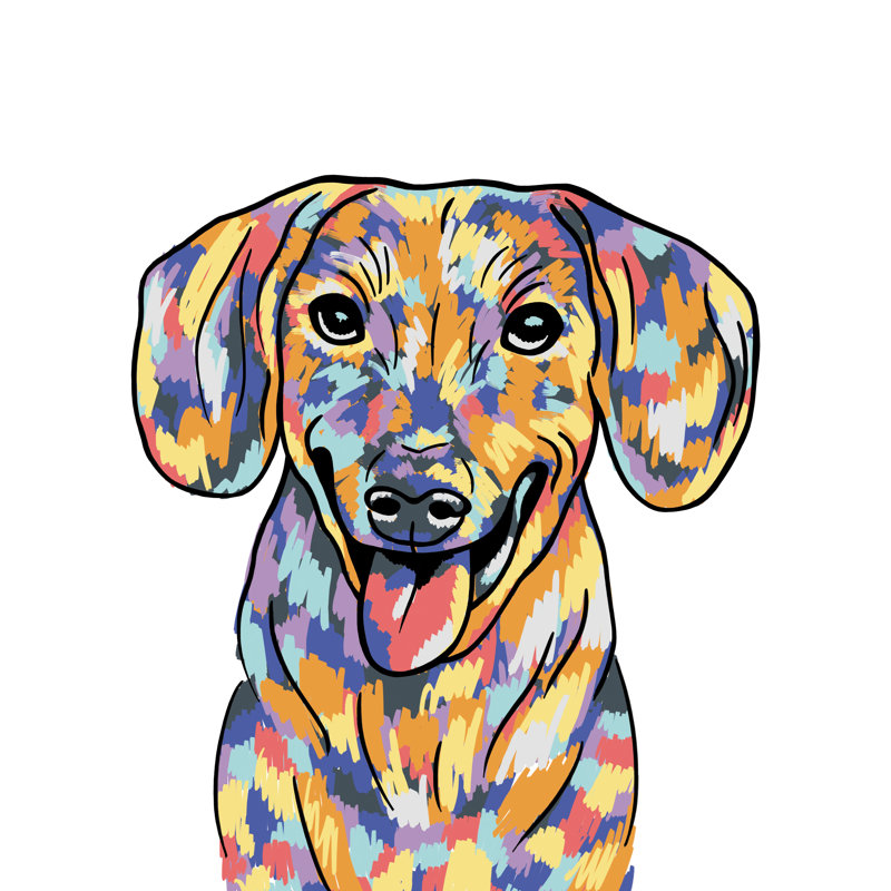 «Rainbow Dachshund On Canvas» par Masey St. Studios, reproduction, H 20 po x l 20 po