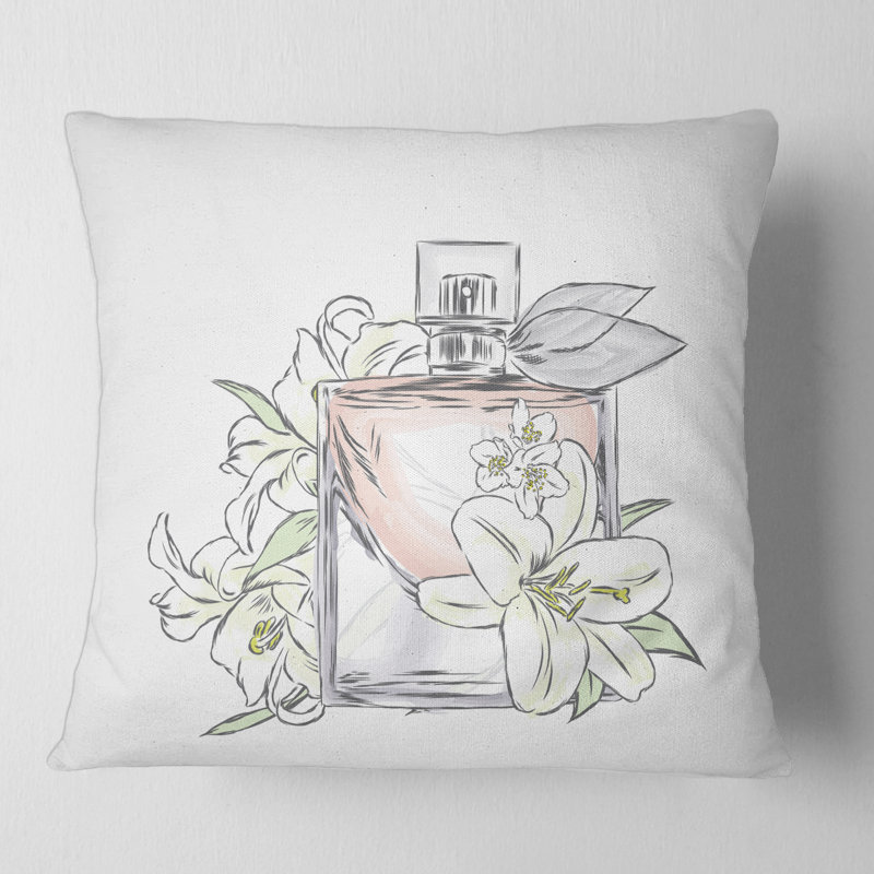 Housse et insert de coussin pour bouteille de parfum et bouquet de fleurs II, 18" x 18"