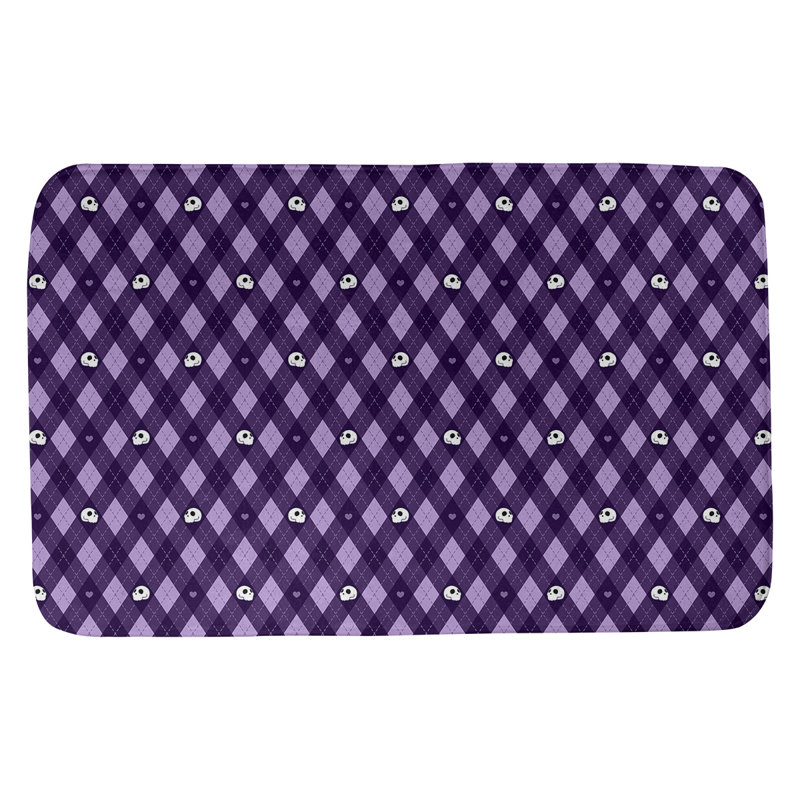 Tapis de bain argyle crânes Avicia, l 17 po x L 24 po, Mauve