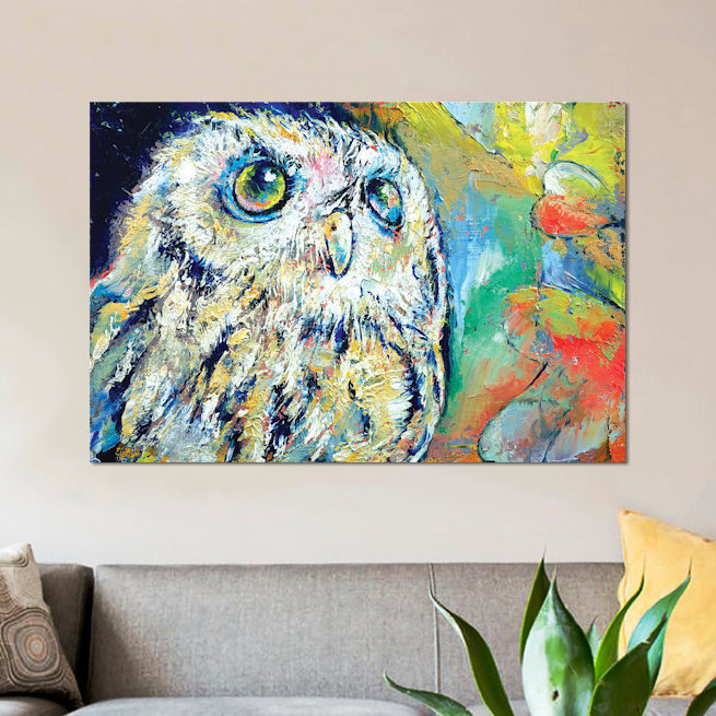 « hibou », reproduction d’art sur toile, H 18 po x l 26 po x P 1,5 po, Toile tendue, Pas de tapis