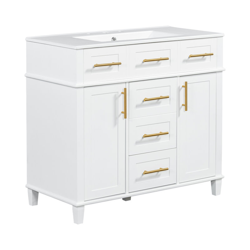Meuble-lavabo 36 po avec rangement polyvalent - 4 tiroirs à fermeture douce et 1 tablette réglable