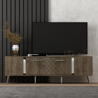 Meuble télé Catena avec tablettes multiples, noyer et argent, de 59,1 po x 19,0 po x 13,8 po Catena | 100% panneau de particules enduit de mélamine, épaisseur: 0,7 pouce | Solution de rangement élégante pour le salon et les espaces de divertissement