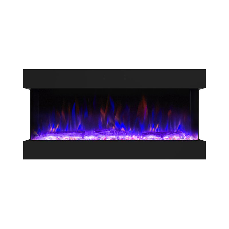 Kamara 3-Sided Electric Fireplace, Recessed and Wall Mounted Heater Fireplaces, Built-in Fireplace Decorations for Living Room with Overheating Protection, Remote, Log & Crystals, Black