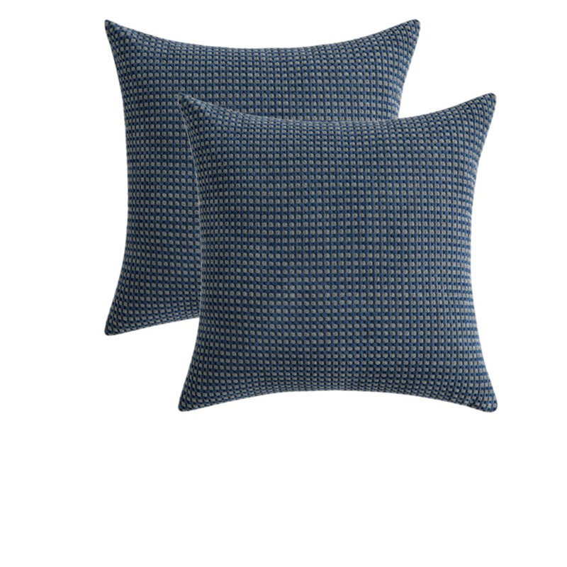 Houndstooth Cotton Blend Pillow Cover, Dark Blue