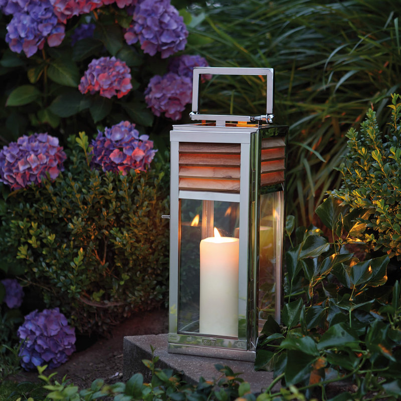 25cm Stainless Steel Tabletop Lantern, 45cm H x 18cm W x 18cm D
