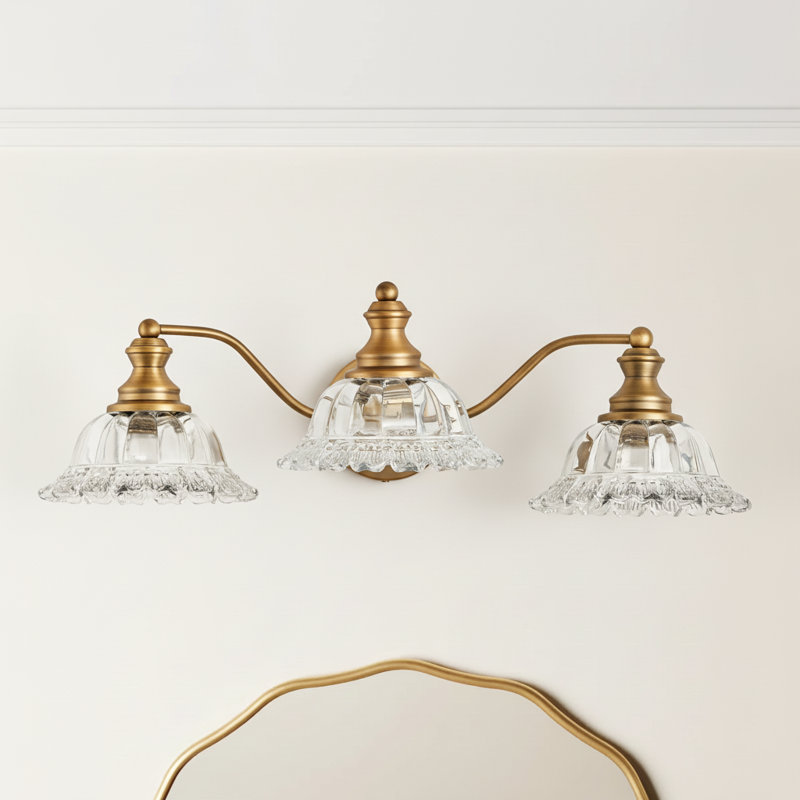 3-Light Brass-Finish Vintage Bathroom Vanity Lamp UL Listed, Brass, 3 Lights, Clear