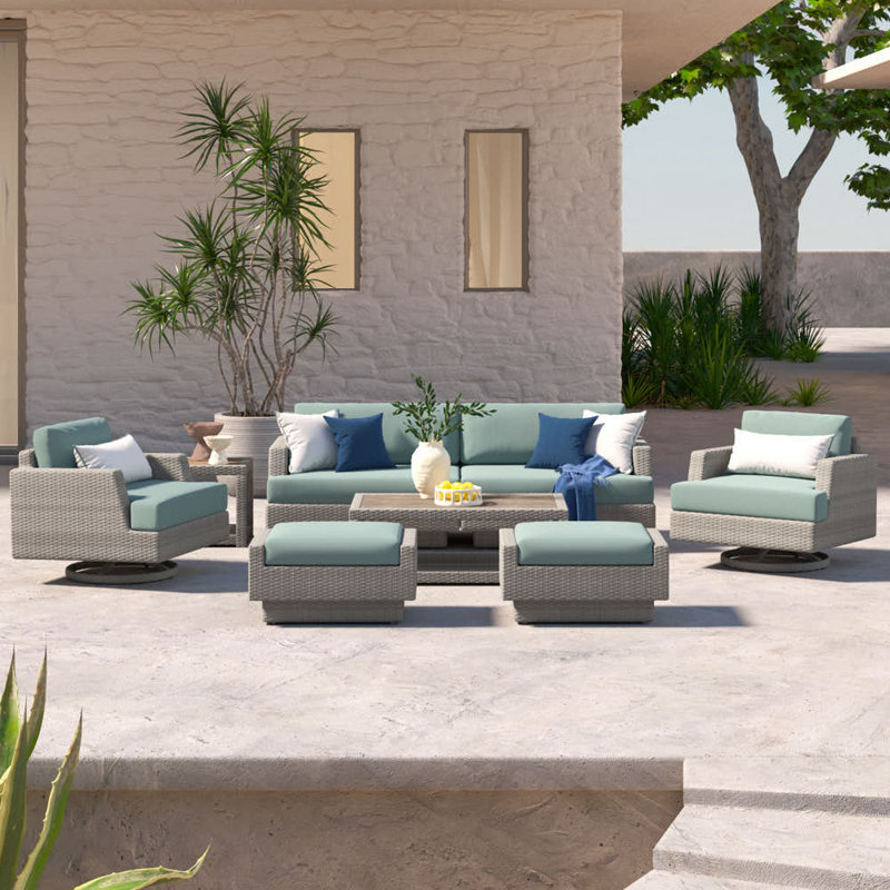 Ehrenfried 5 - Person Patio Conversation Set with Cushions, Gray Frame/Spa Blue Cushion