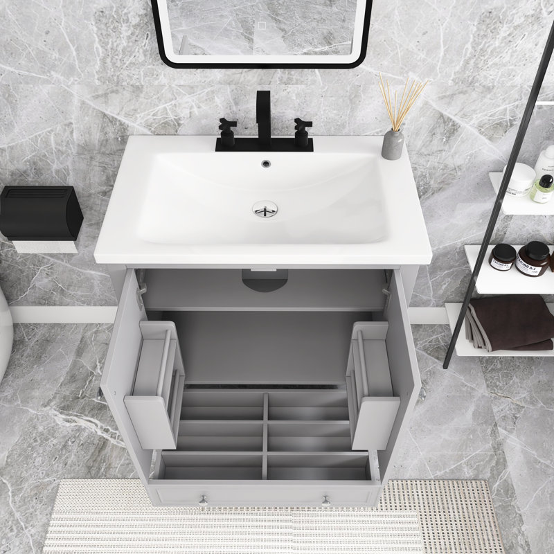 Meuble-lavabo simple 30 po avec comptoir, Gris