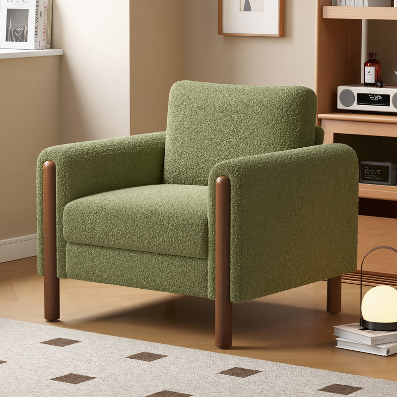 Fauteuil d'appoint surdimensionné, fauteuil de salon rembourré avec pieds en noyer et main courante incurvée, Vert