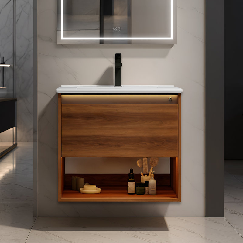 30" Floating Bathroom Vanity with LED Lights – Wall-Mounted Wood Cabinet with Acrylic Sink, Soft-Close Storage & Modern Integrated Basin