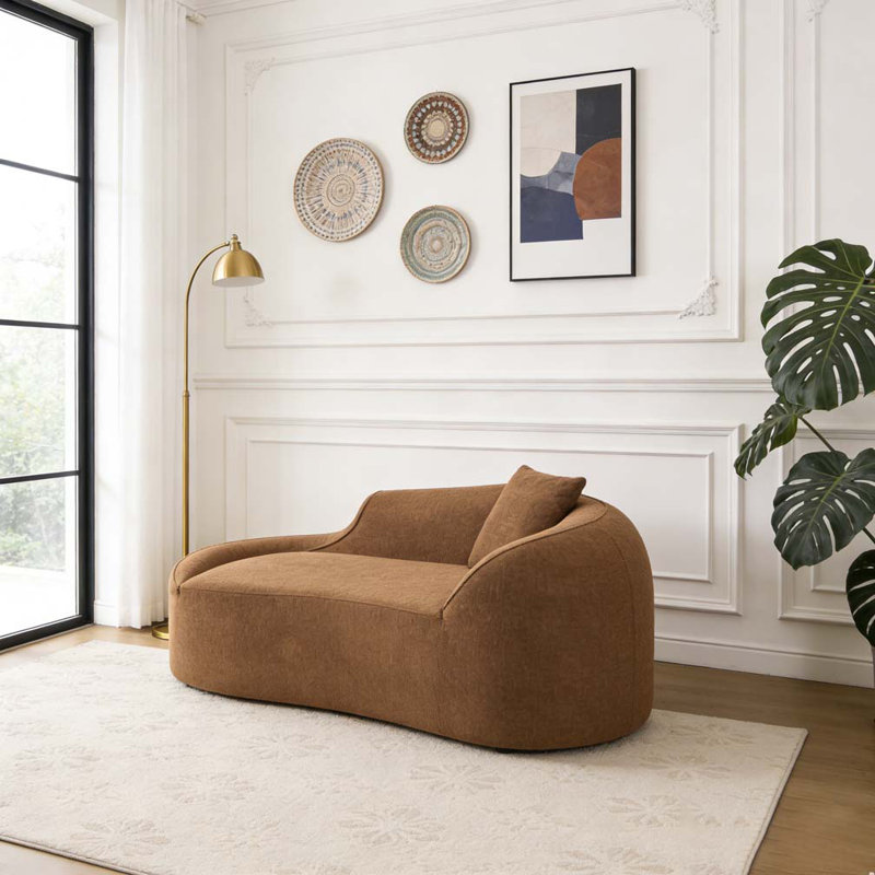 Canapé-lit moderne en chenille avec siège profond et 1 coussin, Caramel
