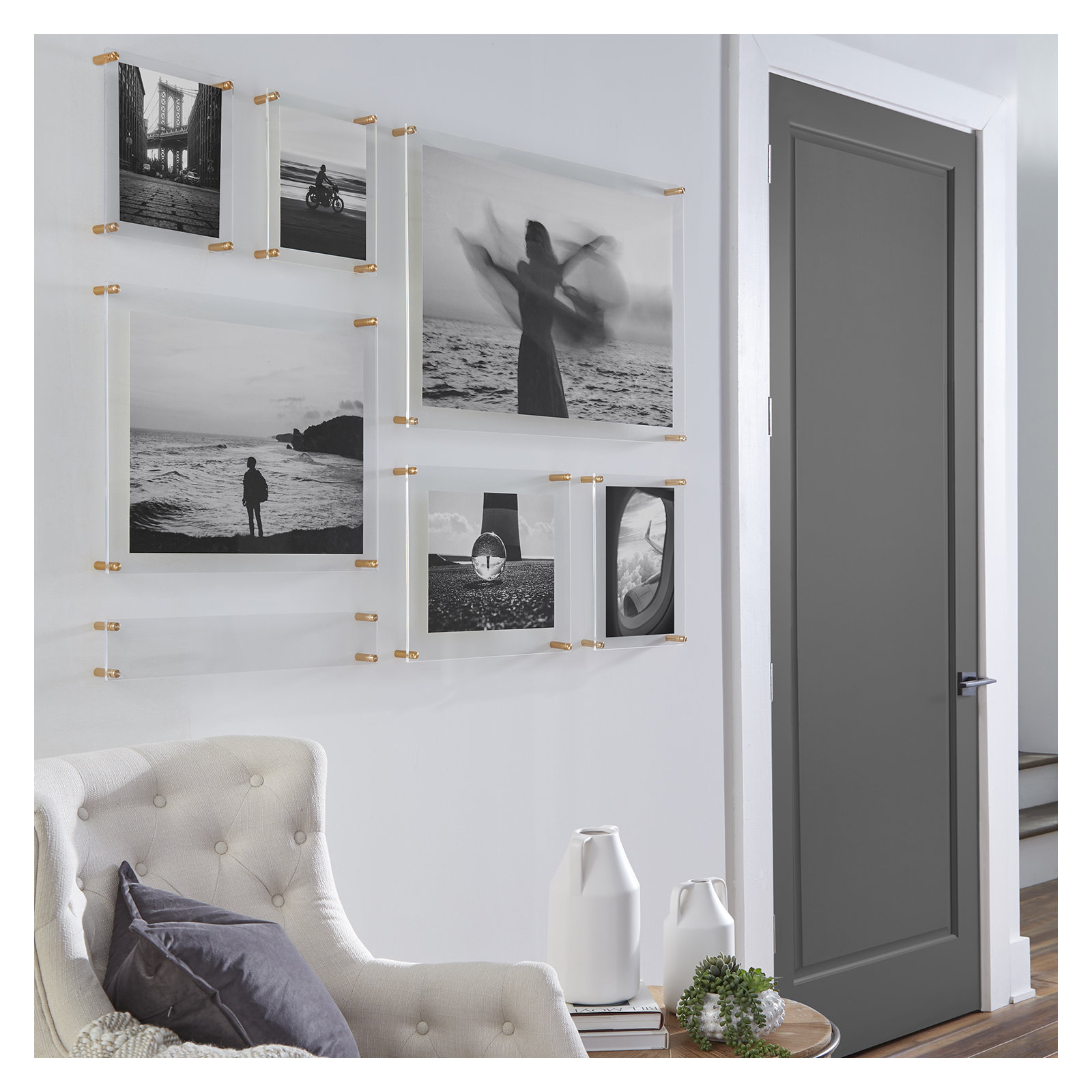 7 Piece Mondrian Double Panel Picture Frame Set, Clear/Gold