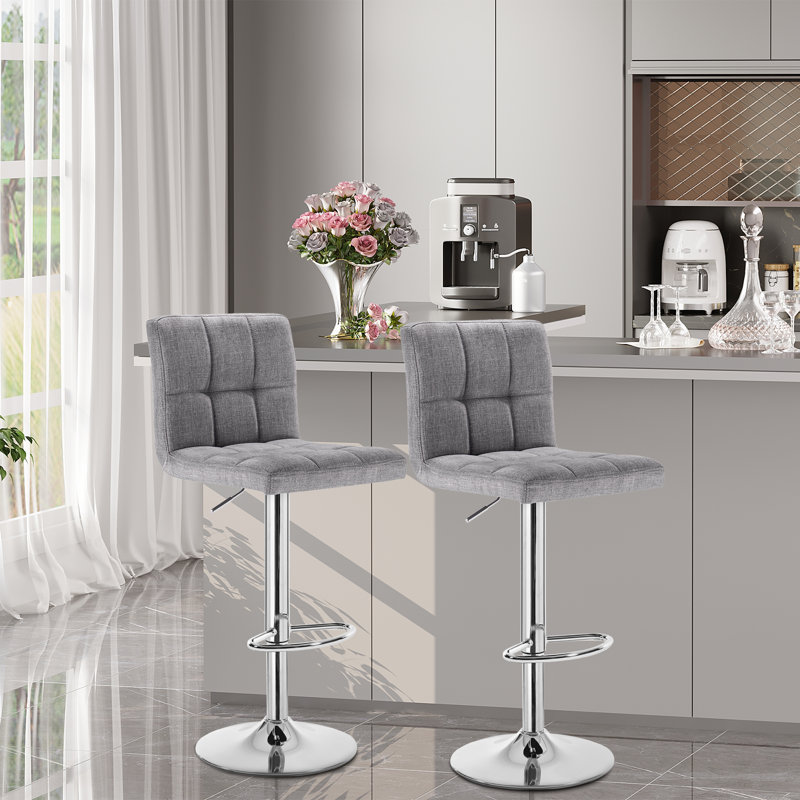 Dequincy Swivel Upholstered Adjustable Height Counter Stool with Metal Frame, Light Grey