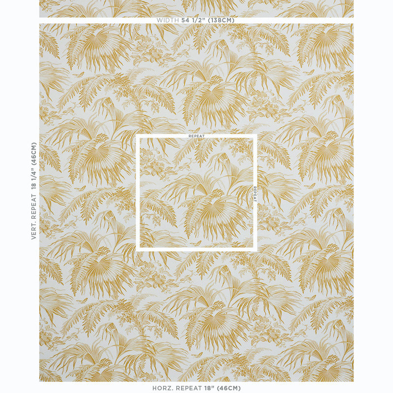 Schumacher x Jill Lasersohn Toile Tropique Wallpaper, Gold