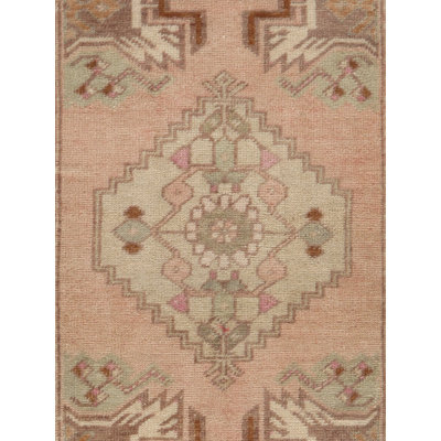 Vintage One-of-a-Kind Rectangle 1'9" X 3' 1950s Wool Area Rug in Brown/Light Green