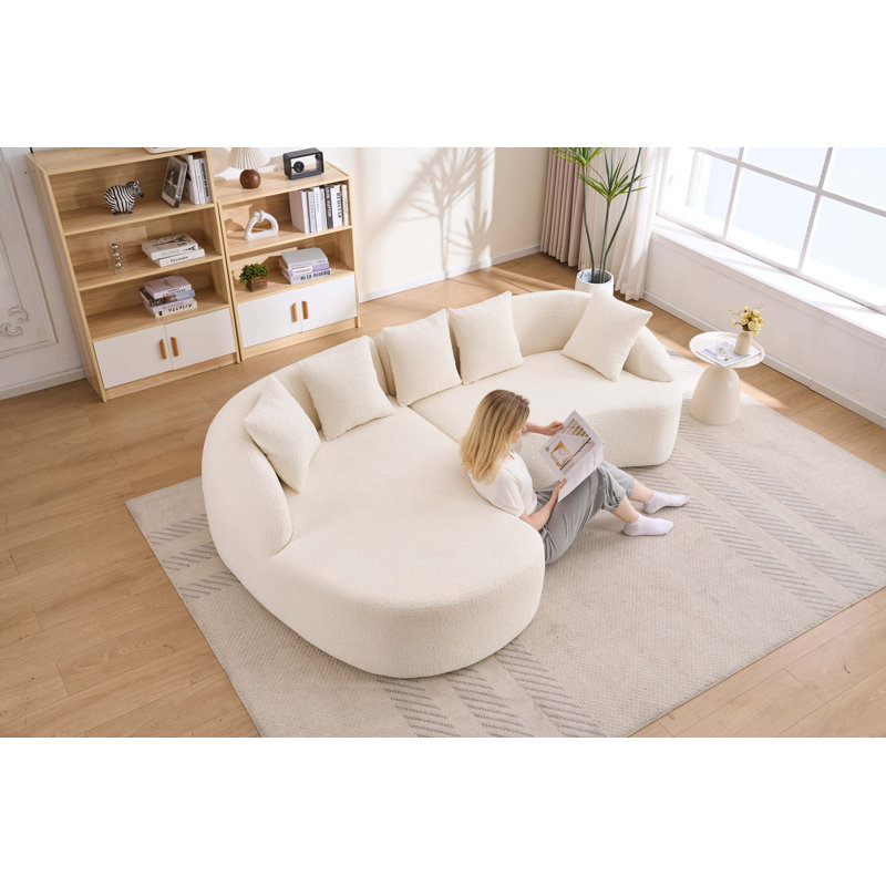 Canapé modulaire en forme de L Boneless avec méridienne incurvée, canapé modulaire en chenille, mousse 30D haute densité, canapé-lit modulaire minimaliste