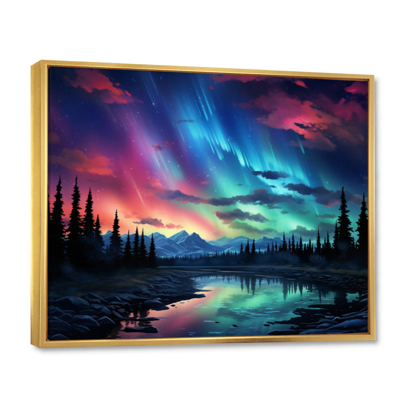 Lumière polaire Canada III sur toile, H 30 po x l 40 po x P 1,5 po, Cadre flottant doré