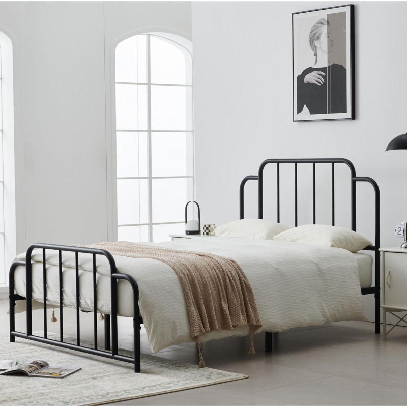 Lit plateforme en métal Gurtha, Noir, Double