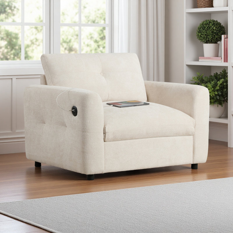 Fauteuil en chenille avec assise large, Beige