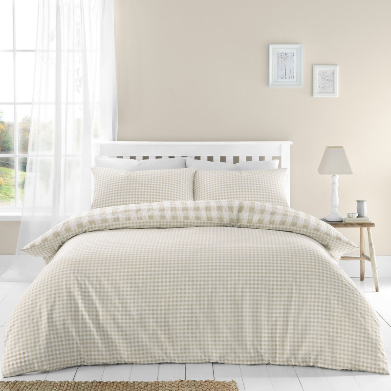 Seersucker Gingham Check Reversible Duvet Cover Set, King Duvet Cover + 2 Standard Pillowcases