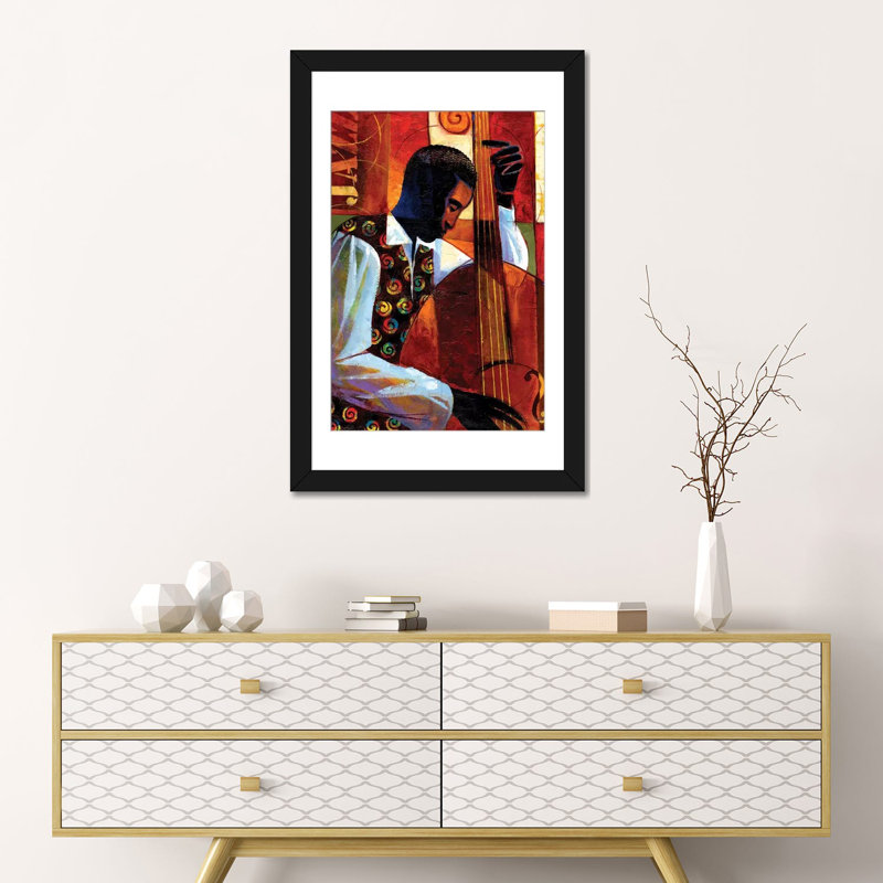 « jazz », reproduction sur toile, Papier avec cadre noir, H 32 po x l 24 po x P 1 po, Blanc