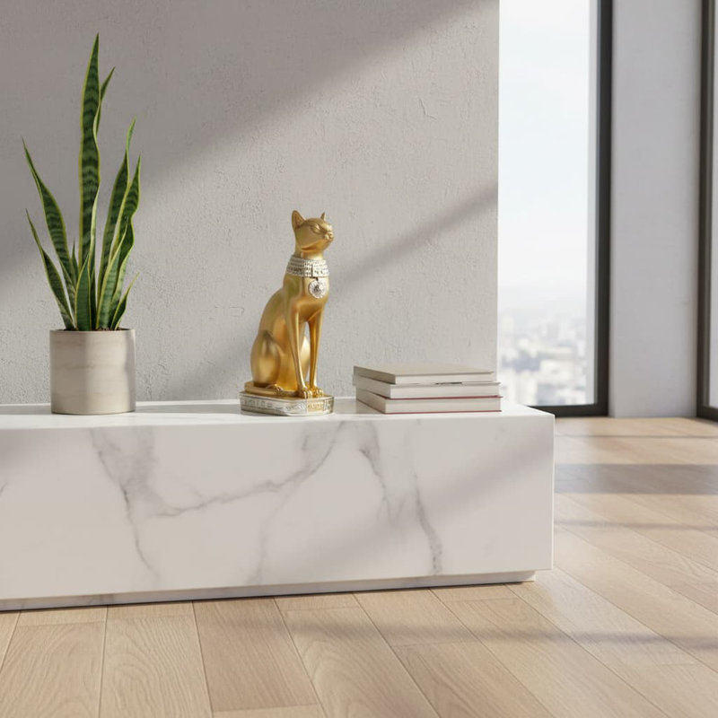 9.4" White Egyptian Bastet Cat Statue - Ancient Egypt Home Decor, Gold