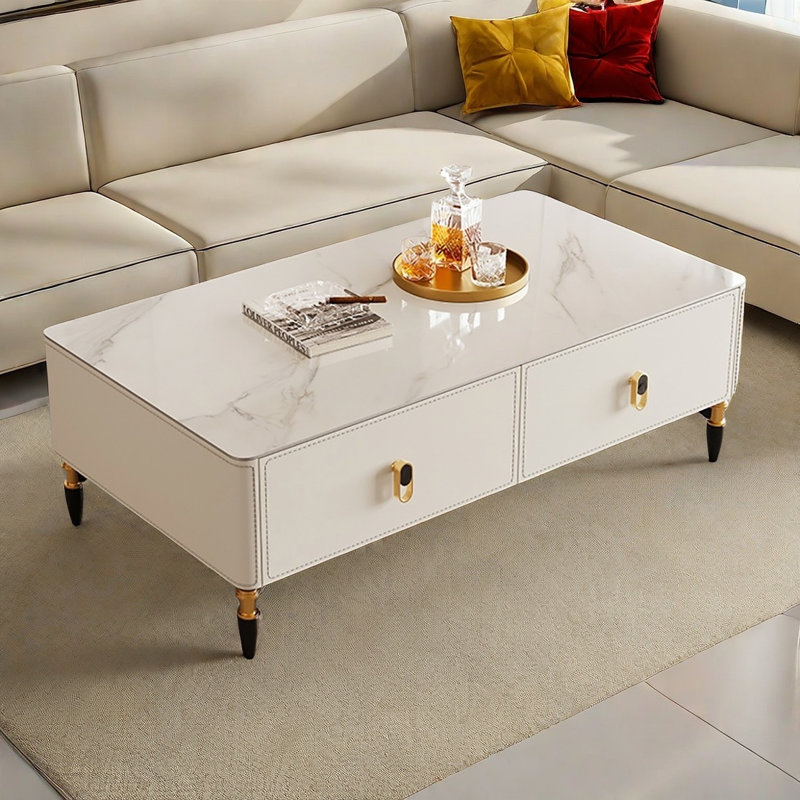Table basse légère Light Luxury, White, H 15,7 po x L 55,1 po x l 31,5 po