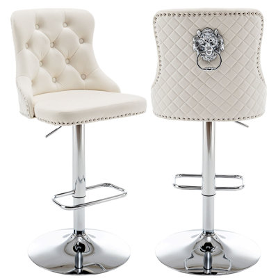 Velvet Bar Stools Set Of 2, Counter Height Bar Stools With Nailheads Trim, Swivel Bar Stools For Kitchen Island, Pub