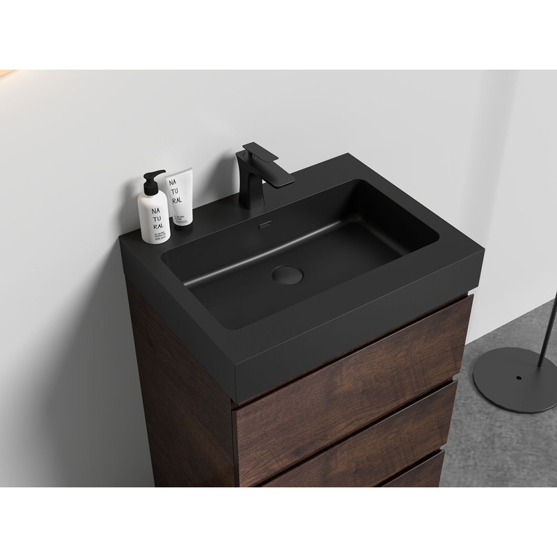 Bassin en quartz intégré intégré, couleur noir mat, sans bonde ni robinet | Idée de cadeau