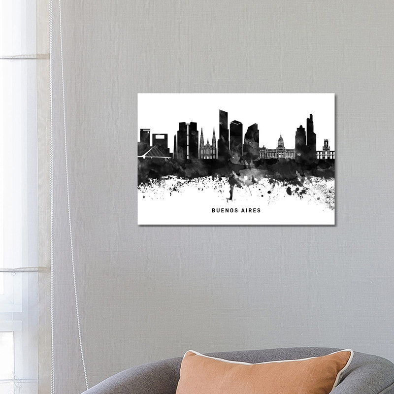 Buenos Aires Skyline Black And White by WallDecorAddict - Wrapped Canvas Painting, 66.04 cm H x 45.72 cm W