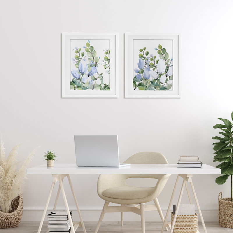 «Spring Watercolors», ensemble de 2 reproductions encadrées sous verre, par Kim Allen, H 21 po x l 17 po, Cadre blanc côtier