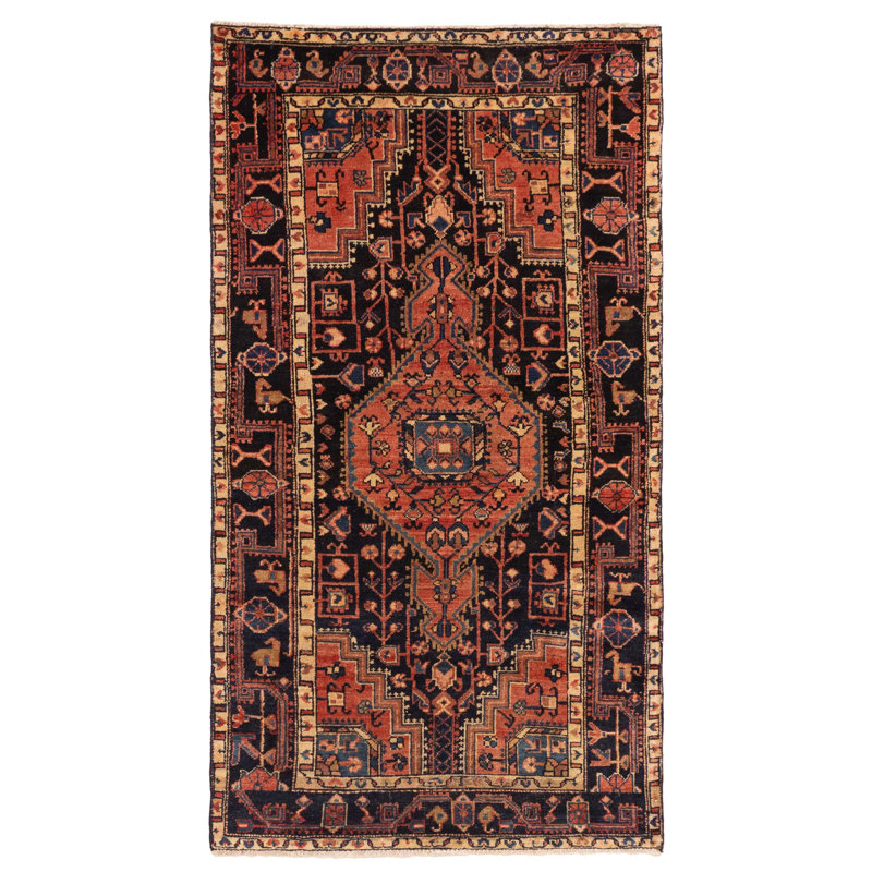 Tapis bleu marine rétro Anadol 3 pi 4 po x 6 pi 4 po