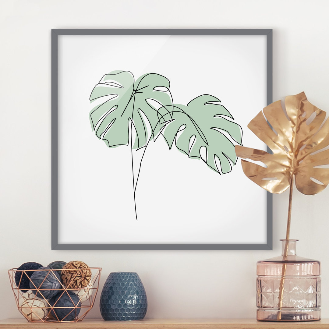 Gerahmtes Poster Monstera Leaves Line Art