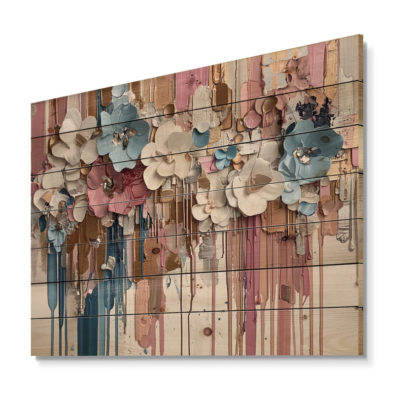 Encre liquide rythmique «II» - Décoration murale en bois floral - sur bois de pin naturel, H 30 po x l 40 po x P 0,78 po