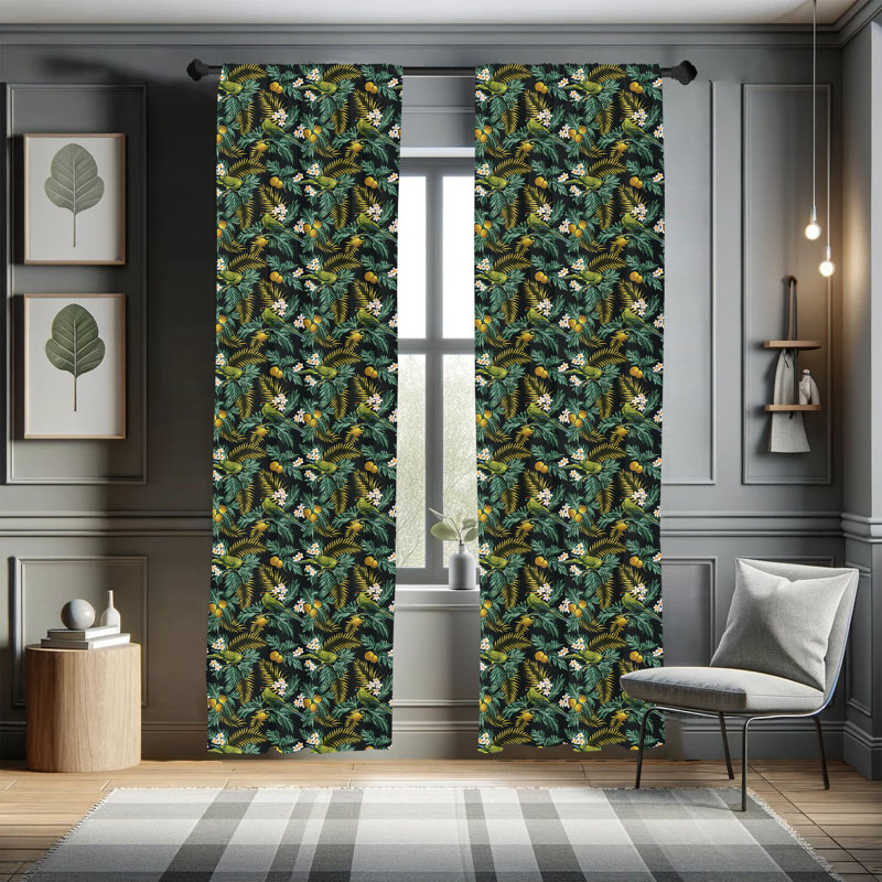 Tropical Floral Semi-Sheer Rod Pocket Curtain Panels, 28" x 84"