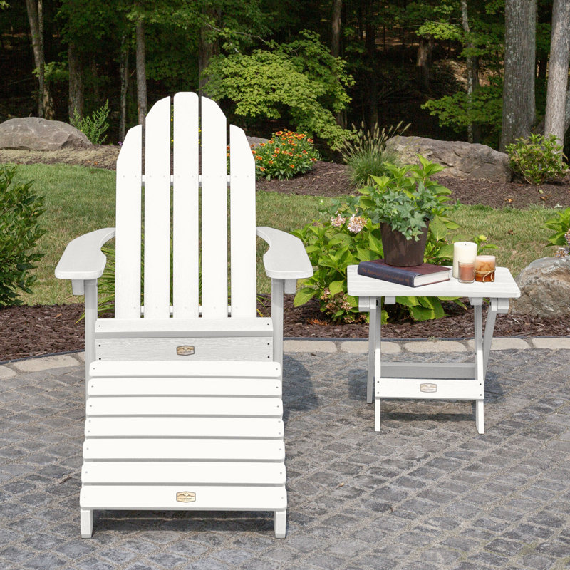 Essential Adirondack Chair with Essential Ottoman and Essential Folding Side Table, White